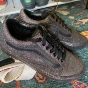 Vans Off the Wall Old Skool Rainbow Glitter Black Sneaker Shoe Men 7 Women 8.5